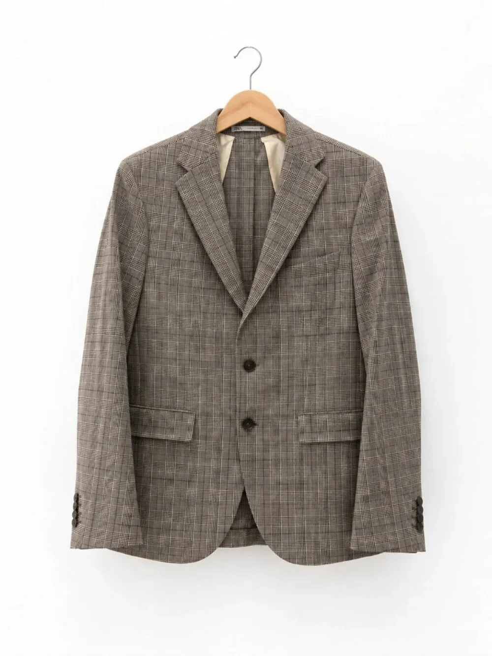 Zara Men's Plaid Blazer Sport Coat Size 36 Brown Gray Glen Plaid Two Button
